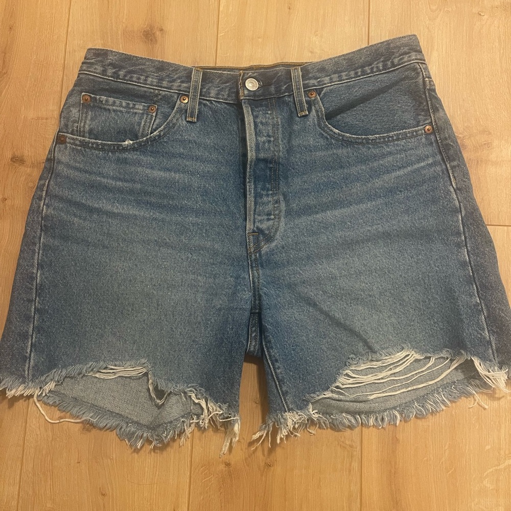 Levi's Blue Distressed Jean Shorts
